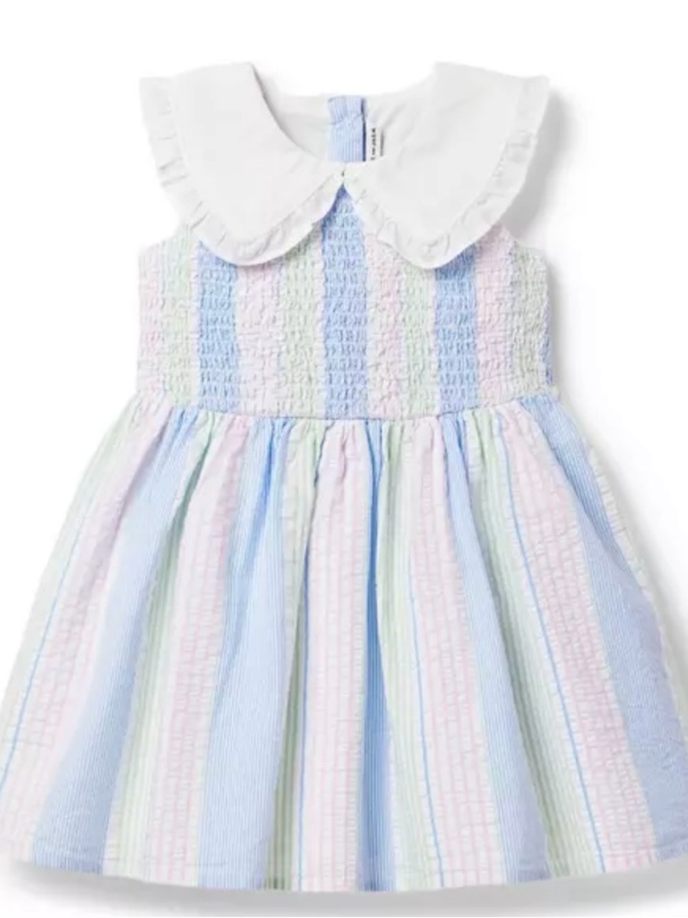 Janie and Jack Pastel Striped Smocked Baby Dress with White Peter Pan Collar